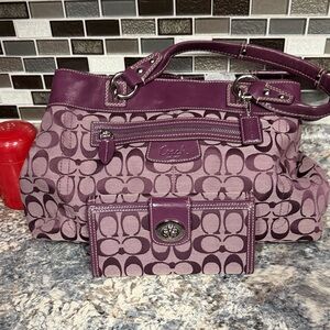 Coach Purple Signature Shoulder Bag and Wallet